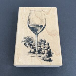 Inkadinkado Wood Mounted Rubber Stamp Glass Wine Grapes Scrapbook Card Making